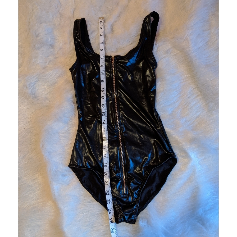 Shiny vinyl zip up bodysuit